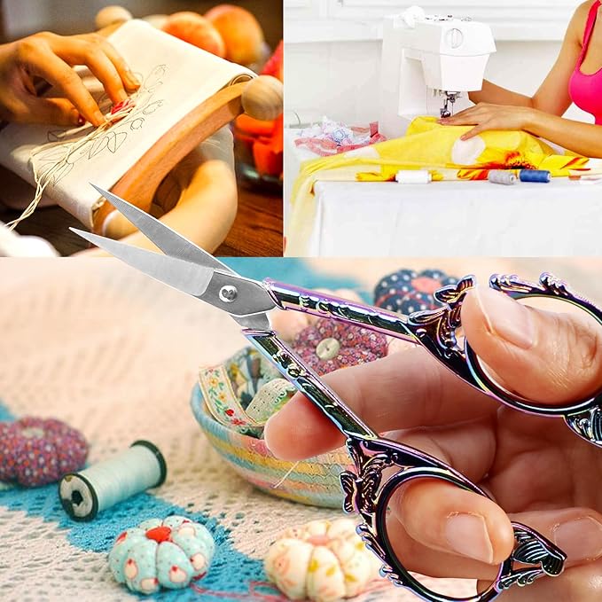 BIHRTC Small Threading Scissors 4.5 Inch Vintage Sharp Detail Shears with Artificial Leather Cover Stainless Steel Tip Dressmaker Shears DIY Tools for Embroidery Crochet Craft Needlework