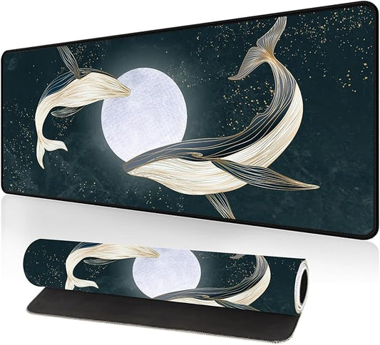 Large Desk Mat, Desk Matt for Desktop, Computer Gaming Mouse Pads, Anti-Slip Rubber Base, Stitched Edges Soft Mat for Desktop Office Home 31.5 x 11.8 Inches (Dreamy Whale)