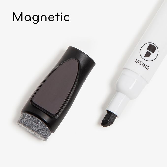 U Brands Fine Tip Dry Erase Markers with Eraser, Whiteboard Markers with Chisel tip, Low Odor, Assorted Colors, Set of 6