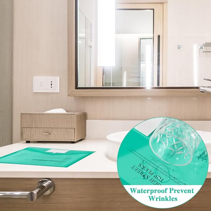 Lincia 24 Pcs Plastic Envelopes A4 Size Poly Envelopes File Folders Work Document Holder Office Paper Plastic File Organizer with Label Pocket Snap Button Home File Bag for School (Clear Green)