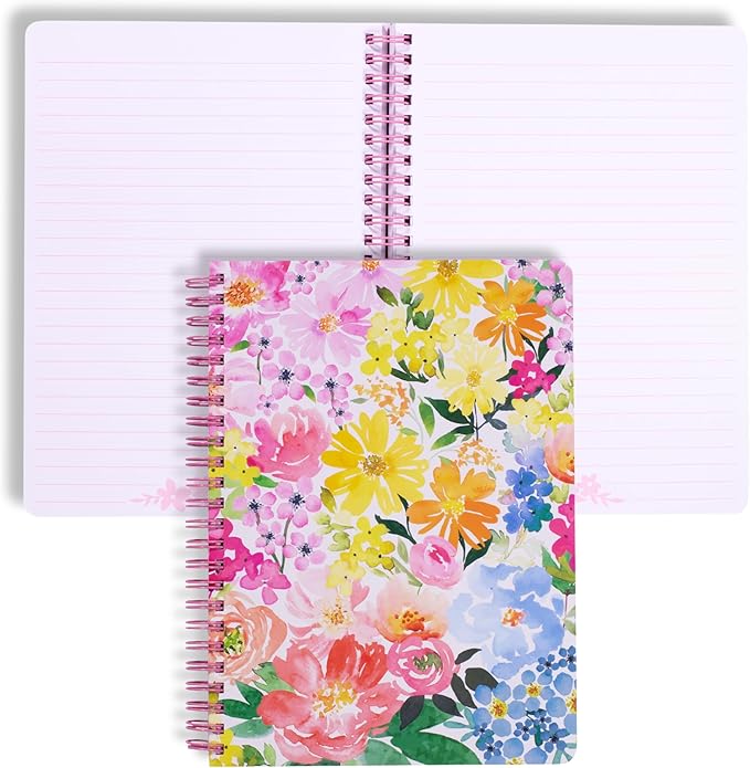 Steel Mill & Co Cute Floral Mini Spiral Notebook, 8.25" x 6.25" Journal with Durable Hardcover and 160 Lined Pages, Summer Garden