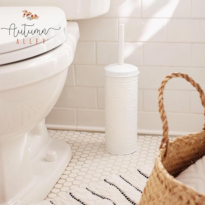 Autumn Alley White Farmhouse Bathroom Trash Can and Toilet Bowl Brush with Holder - White Bathroom Accessories Set for Charming Bathroom Décor