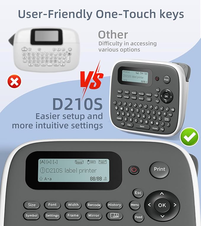 D210s Label Maker Machine with 4 Tapes, Label Maker Waterproof-Labels Bundle, Labeler Machine with Tapes 12mm 0.47 Laminated White, Inkless Labeling Machine for Office & School Supplies