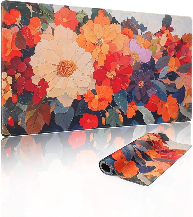 Desk Pad, Floral Desk mat, XXL Gaming Mouse pad, Mouse pad with Stitched Edges and Rubber Base,Large Mouse mat for Computer, Suitable for Home, Gaming and Office Keyboard Mouse Pads，Blooming Flowers