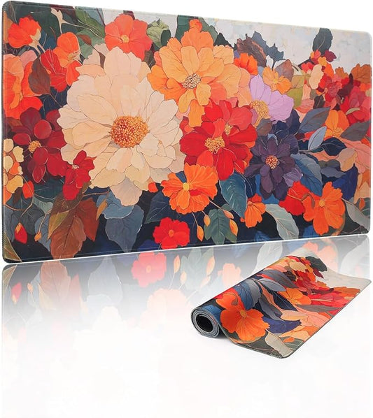 Desk Pad, Floral Desk mat, XXL Gaming Mouse pad, Mouse pad with Stitched Edges and Rubber Base,Large Mouse mat for Computer, Suitable for Home, Gaming and Office Keyboard Mouse Pads，Blooming Flowers