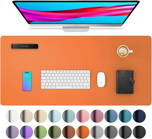Aothia Leather Desk Pad Protector, Mouse Pad, Office Desk Mat, Non-Slip PU Leather Desk Blotter, Laptop Desk Pad, Waterproof Desk Writing Pad for Office and Home (23.6" x 13.7", Hermes Orange)