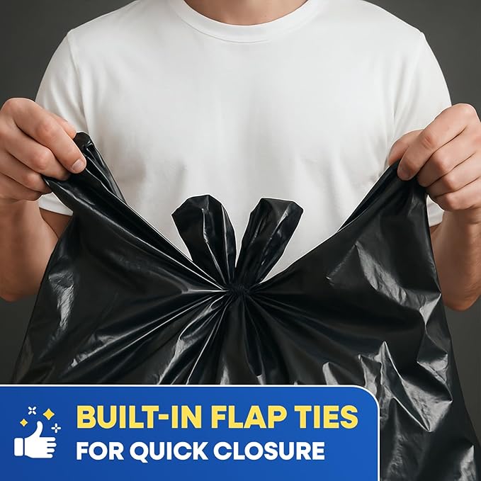 Contractor Bags 42 Gallon 3 Mil with Flap Ties Heavy Duty Trash Bags for Industrial Commercial Use 32 x 45 Yard Waste Bags, Black Pack of 120, 6 Boxes of 20 Bags