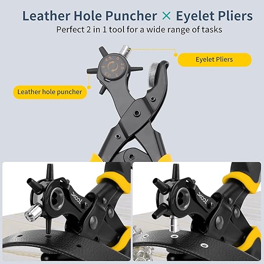 XOOL 2 in 1 Leather Hole Punch Eyelet Tool Kit, 3/16" 4.5mm Metal Eyelets for Fabric, Hole Puncher, Eyelet Pliers for Shoes Leather Clothes Belt