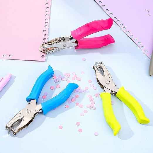 12 Pieces Single Hole Punch, Handheld 1/4 Inch Hole Paper Punch with Grip Handles, Circle One Holes Punches for Craft Paper Greeting Cards Scrapbook Notebook (Multicolor)