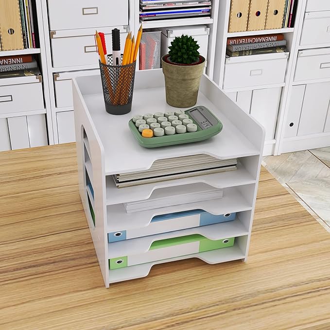 Natwind 5-Tier File Paper Organizer for Desk & Desktop - White File Holder with Mail Letter Tray & Paper Sorter for Home Office, School Classroom