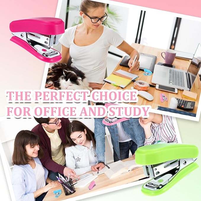 12 Pcs Mini Stapler with 12 Boxes Staple, Includes Built in Staple Remover, Desk Little Stapler for School Office Supplies (Blue, Green, Pink, Rose)