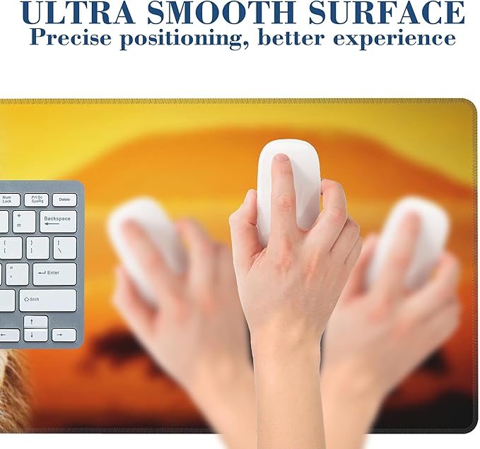 Lion at Sunset Mouse Pad Desk Mat XL Large Gaming Mousepad Extended Computer Keyboard Mat with Non-Slip Rubber Base and Stitched Edge 11.8 x 31.5 Inch for Gaming and Office Work