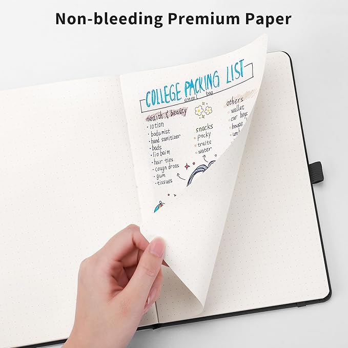 RETTACY Bullet Dotted Journal Notebook, 192 Pages, A5 Medium Size (5.7'' x 8.3''), Leather Hardcover, 100 GSM Thick Paper, for Bullet Journaling, Planning, Tracking (Orange)