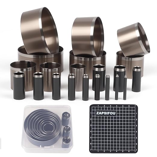 21 Pieces Leather Circle Cutter Tool Set, Hole Punch Tools with 1-12mm 15 20 25 30 35 40 45 50 55mm, High Carbon Steel Round Cutting Dies, Hole Punch Tool Kit for DIY Leather Crafts