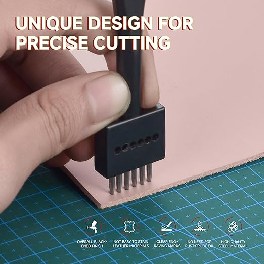 Leather Hole Punch Tool Set, 2/4/6 Prongs, Round Hole Chisel Kit, Professional Leathercraft Tools (3mm)