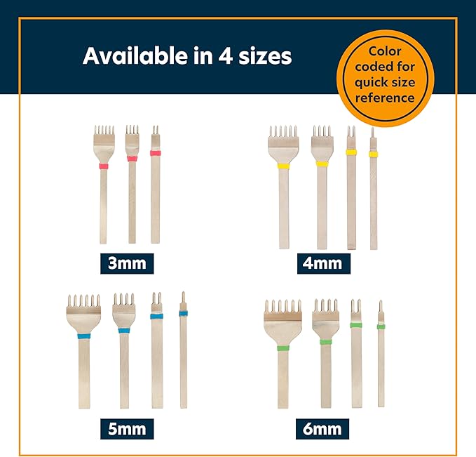 Weaver Leather Supply Diamond Leather Stitching Chisel Set, Precise 6mm Hole Punch, Color-Coded Hole Punch Set for Hand Sewing and Saddle Stitching