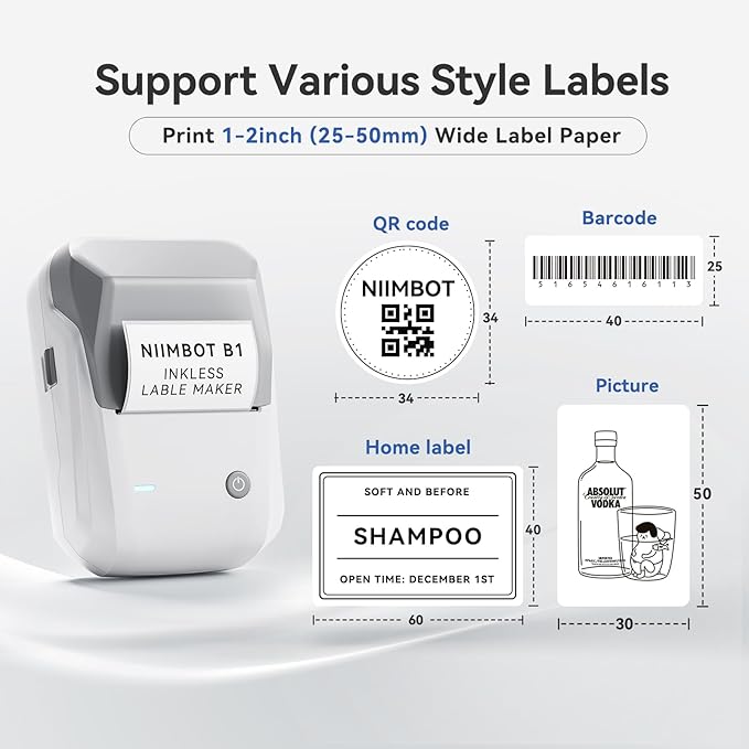 NIIMBOT B1 Label Maker Machine with Tape, Thermal Label Printer Easy to Use for Office, Home, Business, 2 Inch Label Maker with 2'' x1.18'' Labels
