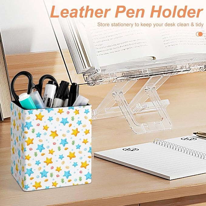 Square Pen Holder & Pencil Organizer for Desk - Office Storage Organizer, Markers/Makeup Brushes/Scissors Holder, Compact Desk Decor Accessories for Home Classroom School(Starfish)