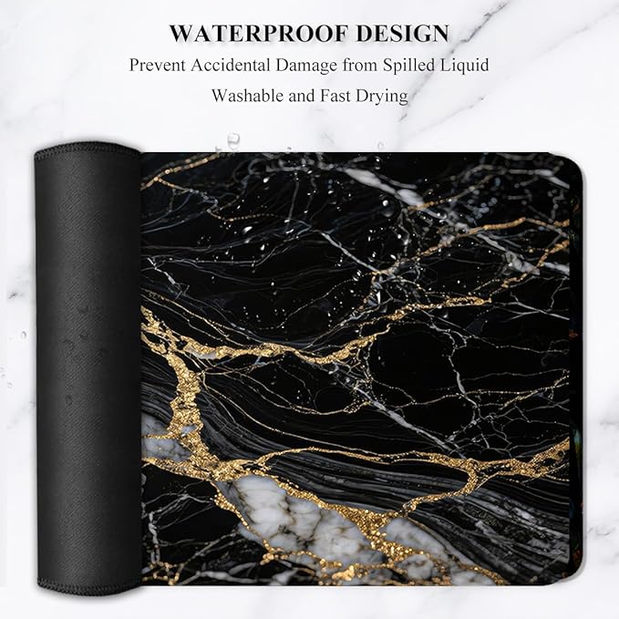 Auhoahsil Desk Mat, Ultra Large Mouse Pad, XXL Gaming Mousepad, Pretty Desk Pad, Big Extended Full Size Desktop Desk Matt for Keyboard, Laptop & Computer, 35.5 x 15.7 in, Black Marble