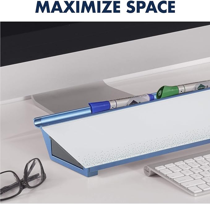 Quartet Glass Dry Erase White Board, Desktop Computer Pad for Notetaking, 18" x 6" Whiteboard, Clean Erase Surface with Storage, 1 Dry Erase Marker, Dot Pattern (GDP186D)