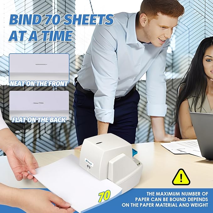Heavy Duty Electric Stapler, 70 Sheets 60g Paper Capacity, Automatic Flat-Clinch Stapler, Quiet and Anti-Jam for Office/School, with 5500 Staples