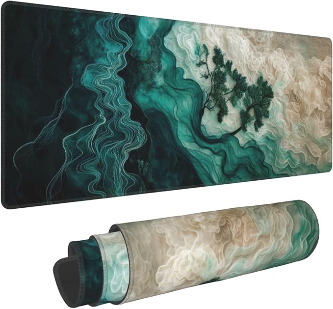 Abstract Landscape Art Large Mouse Pad, Gaming Desk Mat, XL Keyboard Desk Pad Mat for Desktop, 31.5"x11.8" Non-Slip Base Big Mousepad with Stitched Edges