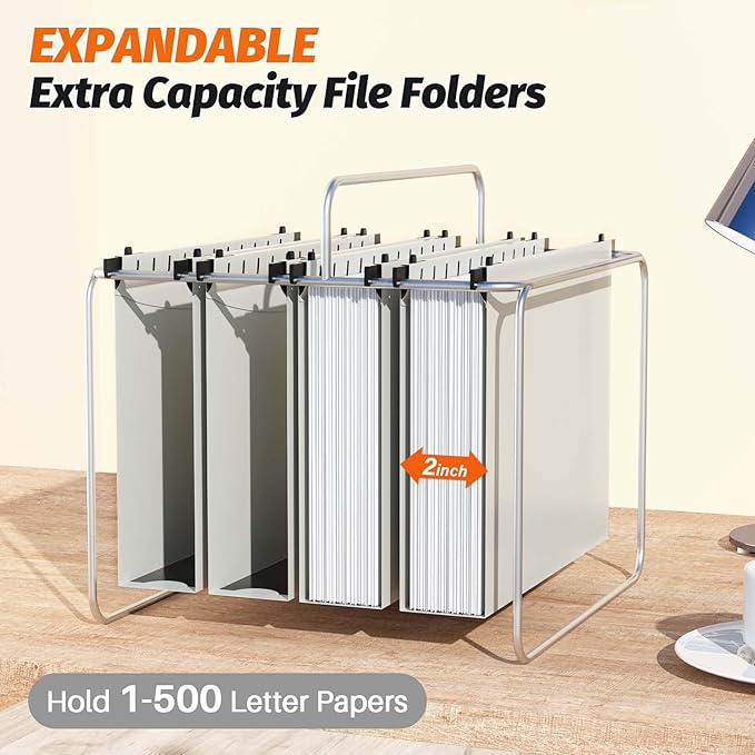 Extra Capacity Plastic Hanging File Folders,12 Pack Reinforced Hang Folders,Heavy Duty 2 Inch Expansion,Plastic Filing Cabinet Folders,Letter Size,Designed for Bulk Files, Medical Charts,Grey