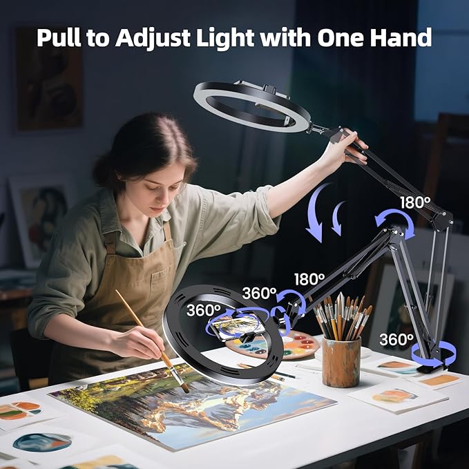 Ultra Bright 18W Ring Light for Desk with Overhead Phone Mount & Stable Phone Stand for Recording – Super Bright Lighting Ringlight for Artists/DIY Crafting/Repair Videos/Painting/Tutorial Recording