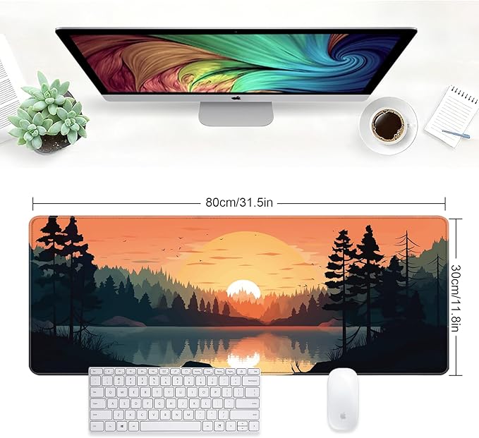 Large Desk Mat, Desk Matt for Desktop, Computer Gaming Mouse Pads, Anti-Slip Rubber Base, Stitched Edges Soft Mat for Desktop Office Home 31.5 x 11.8 Inches (Lakeside Sunset)