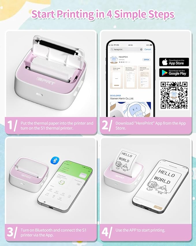 iDPRT Sticker Maker, Portable Thermal Printer with 1 Roll Sticker Paper, Bluetooth Inkless Printer Mini Label Maker for Study, DIY, Notes, Mini Label Maker with Multiple Template in Free App, Pink