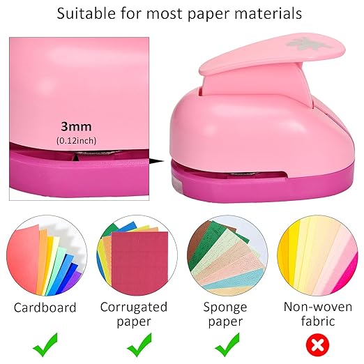 Craft Punches 8 Pack with 6 Sticker Paper, 1inch Hole Punch Shapes Medium Paper Shape Punches for Paper Craft DIY Scrapbooking