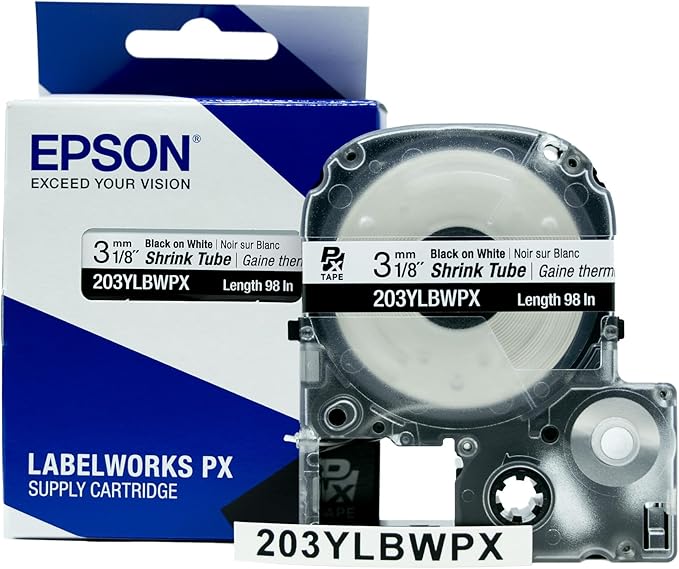 LABELWORKS Epson LW-PX700PCD Industrial Label Maker Kit and 203 Heat Shrink Tube AWG 16-22, 1/8" (3MM) Wide, 8 ft (98") Bundle