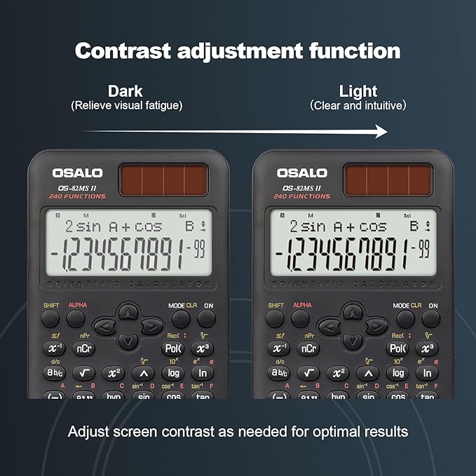 OSALO Scientific Calculator 240 Function 2 Line 10+2 Digits Written Display Solar and Battery Calculators for Middle School College Students (OS 82MS 2nd Edition)