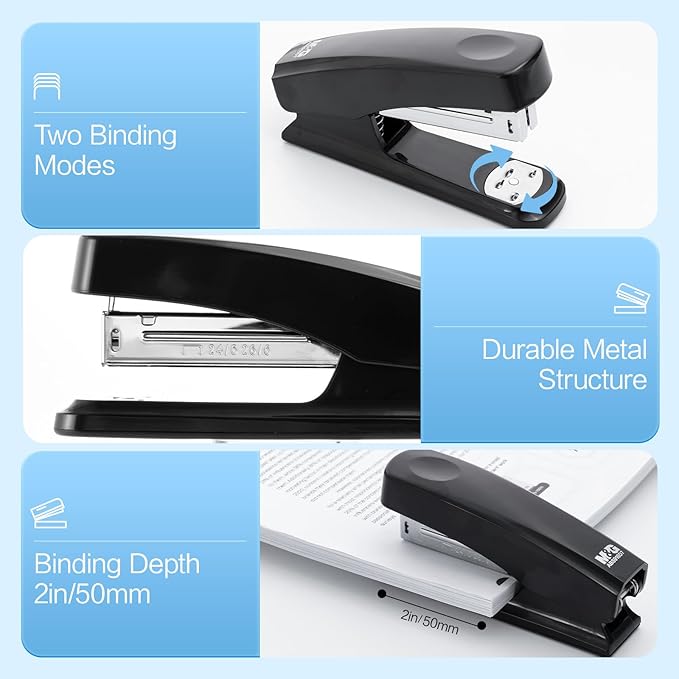 M&G Desktop Stapler with 25 Sheet Capacity, Two Binding Modes, Basic Stapler Set with 1000 Staples and Remover, Durable Staplers for Office School Home (Black)