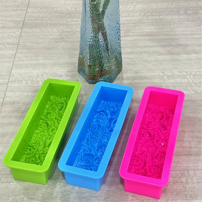 Flexible Rectangular Rose Soap Silicone Mold Flowers Craft Art Silicone Soap Mold Wood Box for Soap Making Supplies (Blue)