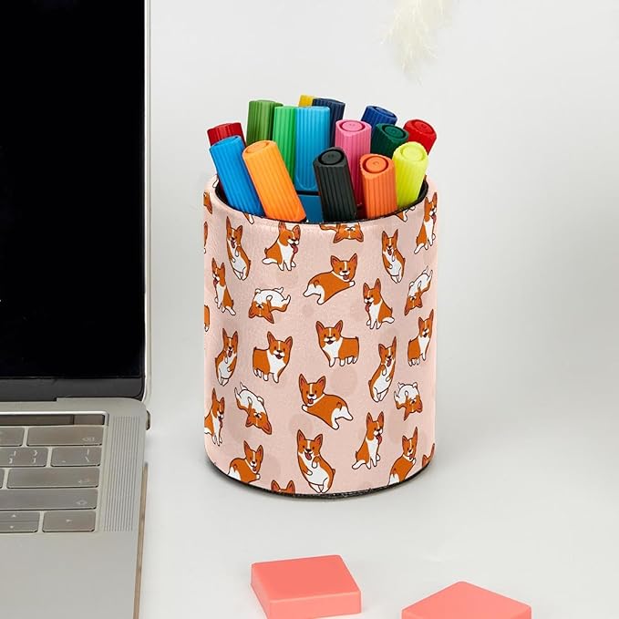 Funny Corgi Dog Pattern Pencil/Pen Holder for desk, Round Desktop Organizer for Desk Multi Purpose Use for Home School Office Supplies