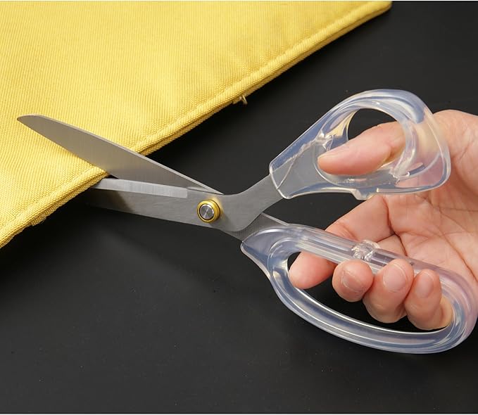 Silver Sewing Scissors 9" Ultra-Sharp Heavy Duty Crafting Shears with Transparent Ergonomic Handle All-Purpose Scissor, sewing,office cutting, Comfortable Handle Design, Versatile Usage