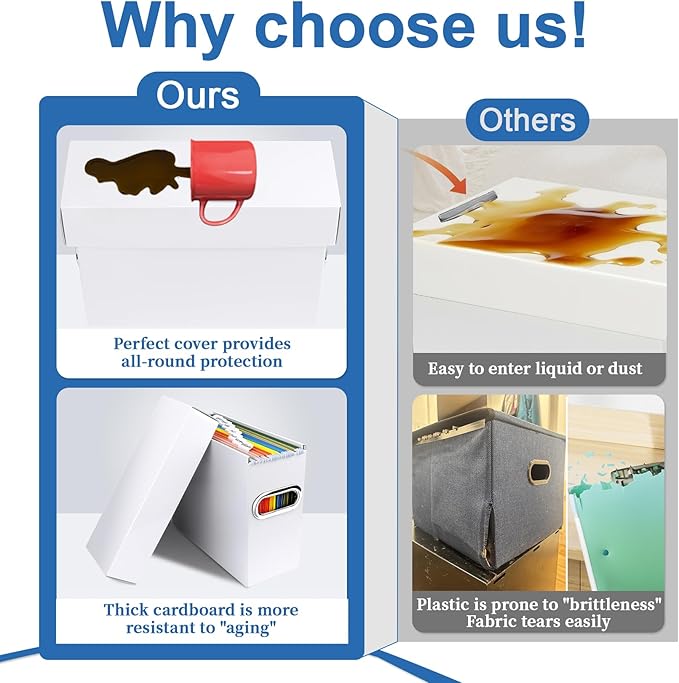 File Organizer Box with Lid, Collapsible Hanging File Folder Storage Boxes for Documents, Portable Filing Organizer for Office, Home, Classroom(White, 2 Pack)