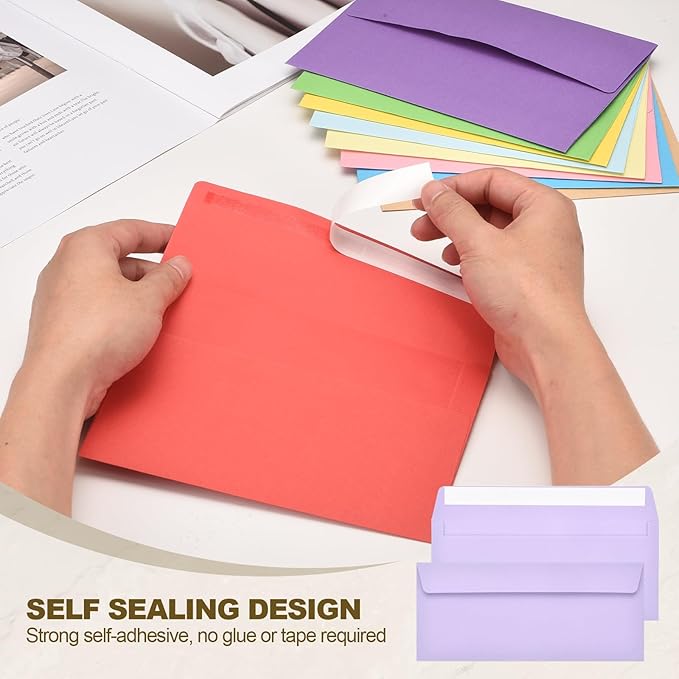 PATIKIL 100 Pack Light Purple #10 Business Envelopes, Colored Self Seal Letter Size Envelopes for Business Mailing Office Checks Invitation, 4-1/8 x 9-1/2 Inches