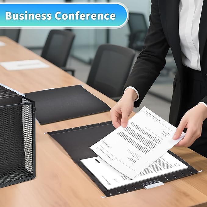 25-Pack Black Hanging File Folders, Letter Size (8.5" x 11Inch), Includes 35 Transparent Label Cards & 50 Sticker Labels,1/5-Cut Tabs for Home & Office Organization