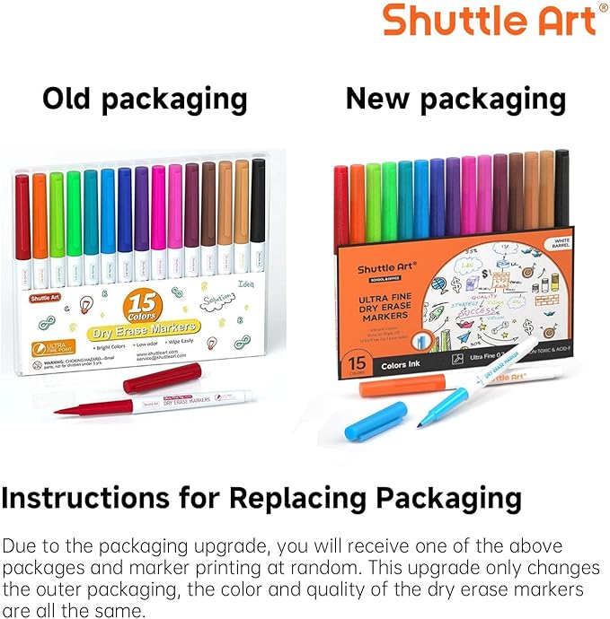 Shuttle Art Ultra Fine Dry Erase Markers, 15 Colors Whiteboard Markers with Erase, Dry Erase Markers Perfect For Writing on Whiteboards, Dry-Erase Boards,Mirrors for School Office Home