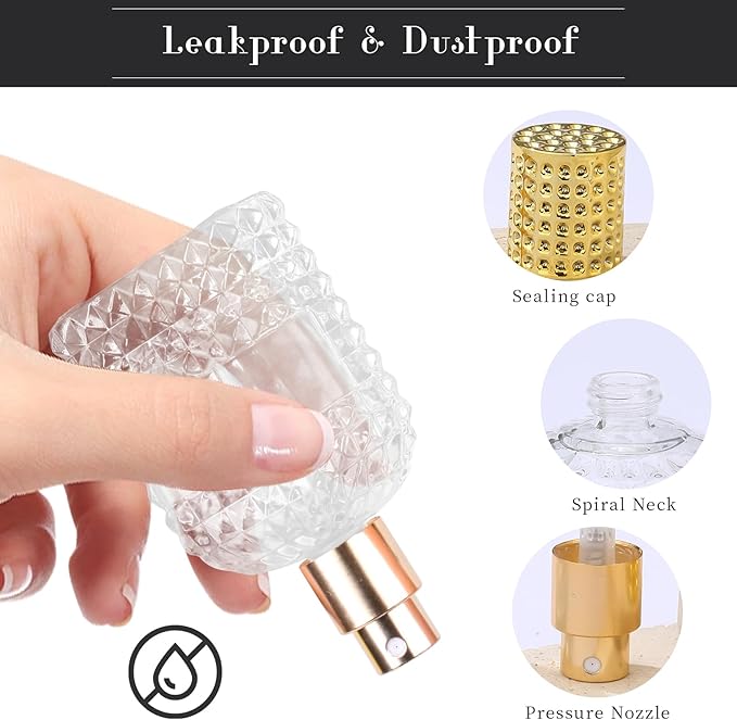 2 Pack Refillable Spray Perfume Bottles, 50ML Clear Thick Glass Empty Perfume Bottles, Perfume Atomizer Travel Cologne Sprayer Bottles