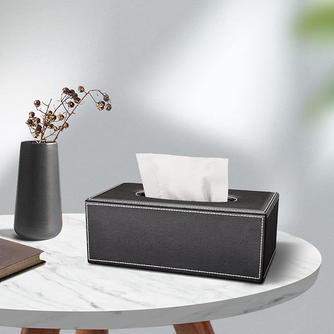 KINGFOM 5 PCS/SET Pu Leather Desk Organizer File Holder Accessories, Magazine Storage Rack+Desktop Pen&Pencil Holder+Tissue Box Cover+Leather Jewelry Accessories Tray