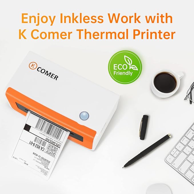K Comer Shipping Label Printer 150mm/s High-Speed 4x6 Direct Thermal Label Printing for Shipment Package 1-Click Setup on Windows/Mac,Label Maker Compatible with Amazon, Ebay, Shopify, FedEx,USPS,Etsy