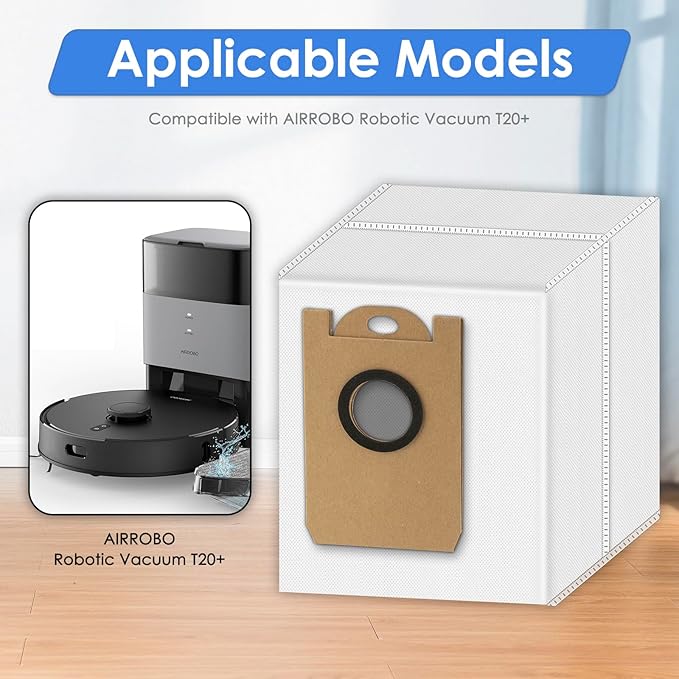 (6 Pack) T20+ Replacement Dust Bags Compatible With Airrobo T20+ Robotic Vacuum Cleaner, Accessories Kit, Large Capacity, Vacuum Bags