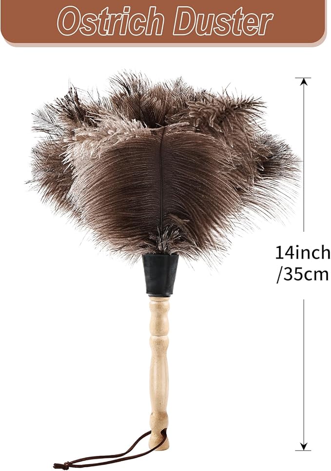 Ostrich Feather Duster 14" Natural Handheld Reusable Feathers Dusters with Wooden Handle for Cleaning Supplies Home Car Office(6PCS)