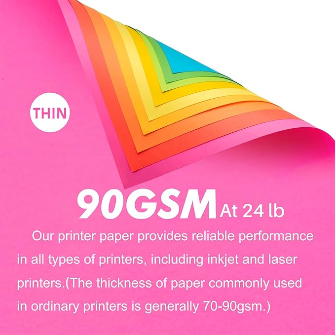 Colored Copy Paper 8.5X11 Inches,180 Sheets 9 Colors Brightness Color Paper Letter Size Printer Paper 24 lb/90GSM for Arts Crafts DIY Projects School Office Supplies Origami Kids
