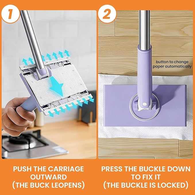 Snap Grip Mini Mop,Convenient Cloth Changing Mini Mop,Retractable Gap Dust Cleaner Flat Mops with Locking Head &Sweeping Cloths,（1mop + 5random Color Rags (Purple)
