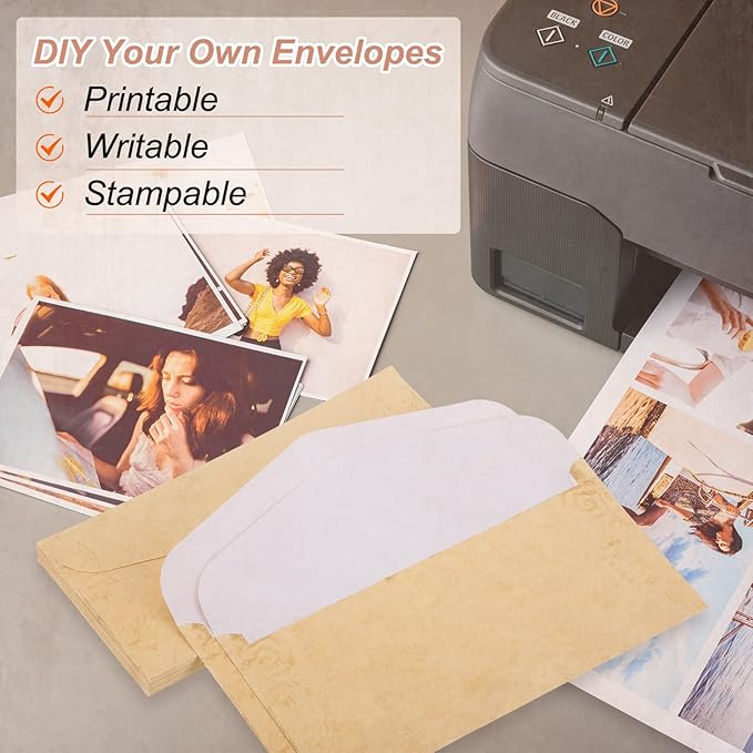 MECCANIXITY 48 Packs Envelopes Vintage Stationery Warm Orange Yellow Stationery Old Fashion Paper for Letter Writing, Invitations, Wedding-9 x 4 Inch