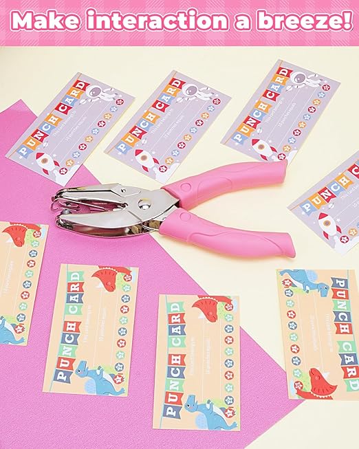 UCEC 200 Pieces Punch Cards for Classroom with Star Hole Punch Shapes, Incentive Loyalty Reward Card with Handheld Single Punch Kit to Behavior for Business Home School Kids Students Teachers